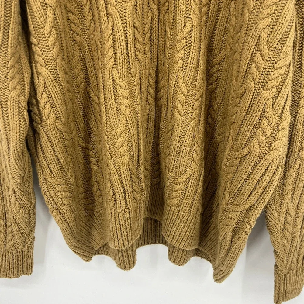 Cabela's Mens 2XL Brown Cable Knit Toggle Fleece Lined Sweater Elbow Patches